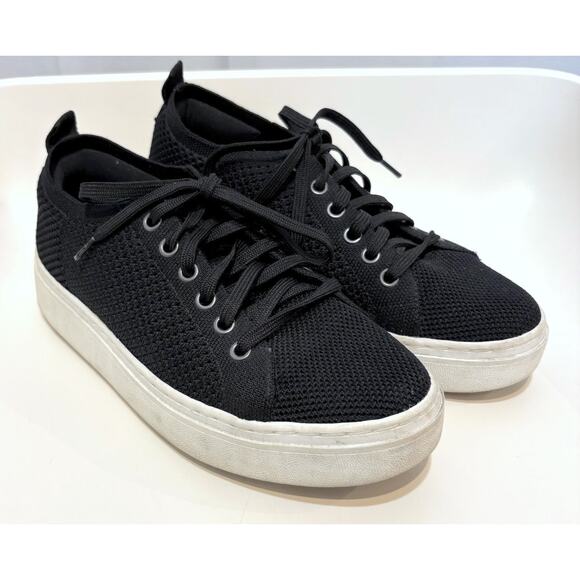 EILEEN FISHER Peris Recycled Stretch Knit Wedge Sneaker Platform Shoes Black 8.5 - Picture 1 of 9